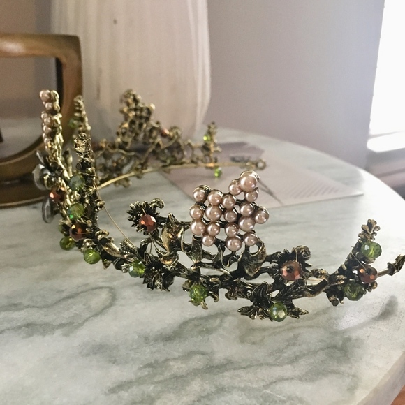 Vintage Antique Gold Beaded Flower Wedding Crown - Picture 4 of 8